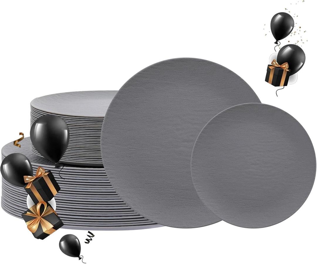 WONDERFUL 32pcs Dark Grey Plastic Plates Reusable Plates Unbreakable and Dishwasher safe Dishes Set Outdoor Plate Includes:16 Dinner 10" & 16 Dessert Plate 7.3" Suitable for Camping Outdoor Party