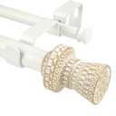 Modern Boho Style Curtain Rod Set with Round Carved Finial, 72-144 inch, Standard Double White Drapery Rod for 1 Pack, 1 inch diameter, Adjustable Length