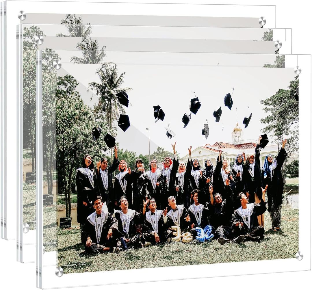 3 Pack Clear Acrylic Frame, Fits 8.5x11, 8x10 Picture or Certificate, No Drill Wall Mounted Photo Frames, Self Adhesive Diploma Frames with Magnetic, Full Frame-9x11.6 Inch