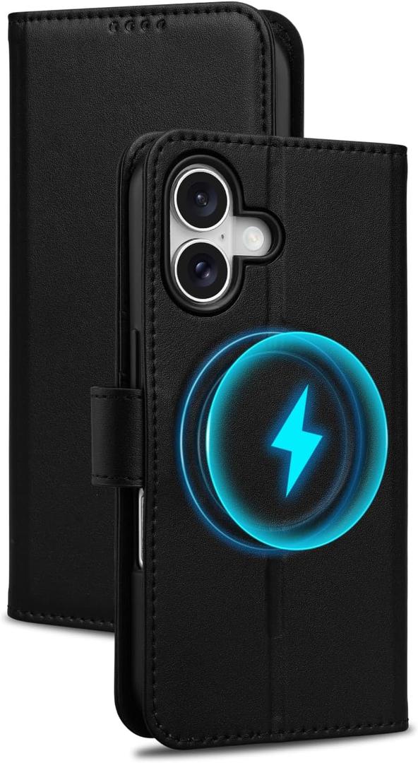2 x Wallet Case for iPhone 16 with Card Holder, RFID Blocking, MagSafe, Kickstand, PU Leather Flip Folio Phone Case Cover Shockproof TPU Inner Shell Compatible with iPhone 16 (6.1")-Black