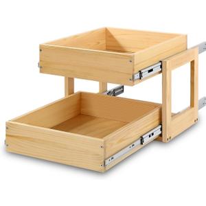 Mulush Pull Out Cabinet Organizer, 20''W×21''D×16''H Soft Close Slide Out Wood Drawer Shelves Storage for Kitchen, 2-Tier, Finished, Heavy-Duty, Bottom Assembly
