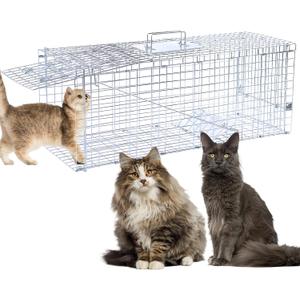 32" Live Animal Traps, Humane Animal Trap for Stray Cats up to 16.5 pounds, Raccoons, Squirrel, Skunk, Mole, Groundhog, Armadillo, Rabbit, Steel Foldable with Pedal Triggers
