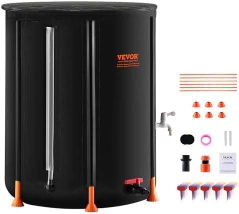 VEVOR Collapsible Rain Barrel, 53 Gallon/201 L Portable Rain Water Collection Barrel, PVC Rainwater Collection System with Spigots and Overflow Kit, Water Barrel for Garden Water Catcher