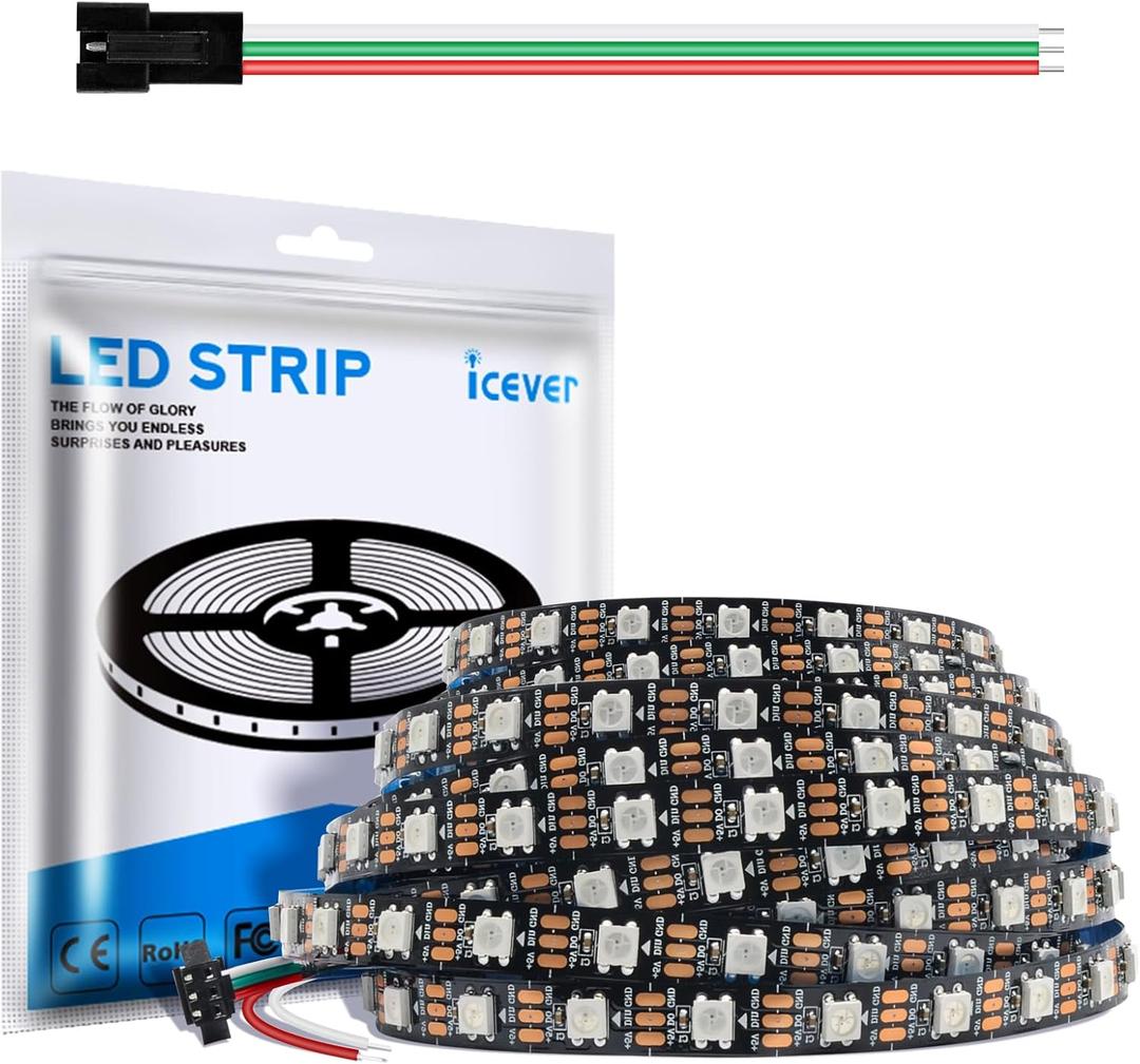 16.4FT WS2812B 5V LED Strip Lights 300 Individual Addressable RGB IC 5050SMD LEDs - Flexible Black PCB IP30-60LEDs/m MagicRGB Dream Color for DIY Chasing Color Project (No Power Supply & Controller)