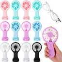 Woanger 12 Pcs Mini Handheld Fan Bulk 3 Speed USB Electric Battery Operated Small Portable Pocket Fan with Data Cable and Mounting Base Quiet Summer Gift(White, Pink, Blue, Black, Green, Purple)