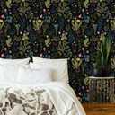 VEELIKE Black Herbs Floral Peel and Stick Wallpaper Floral Wallpaper for Bedroom Bathroom Accent Wall 17.7''x118'' Dark Whimsical Botanical Flower Wall Paper Prepasted Self Adhesive Contact Paper