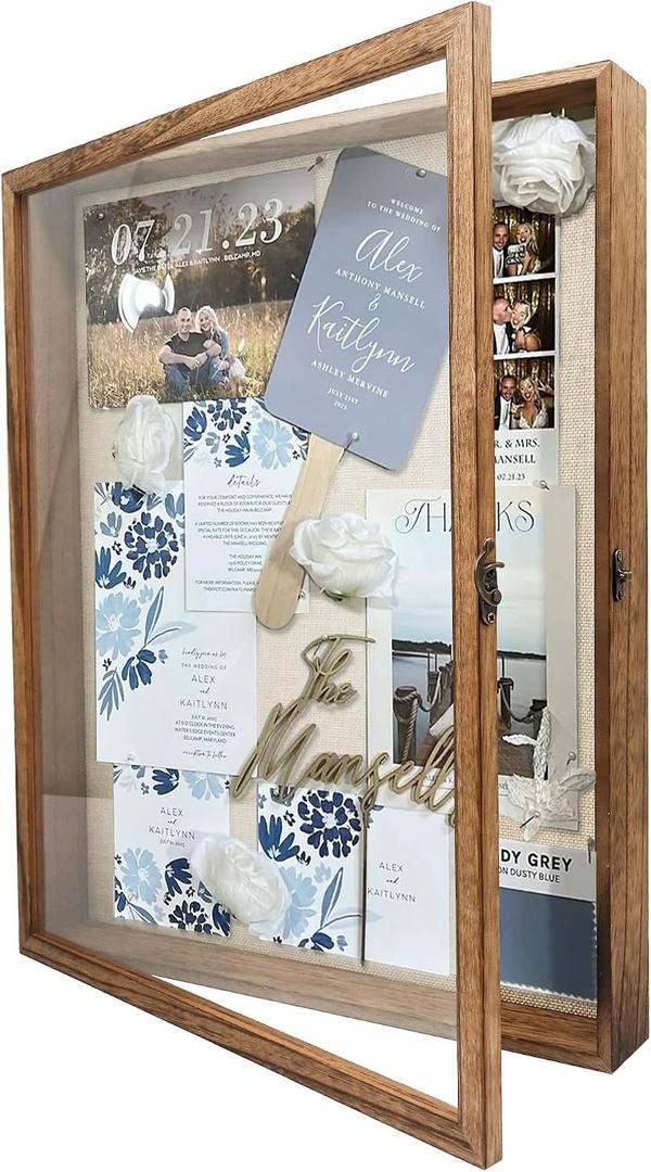 16x20 Shadow Box Frame in Wood Color with Linen Back - Shadow Box Frame with Paulownia Wood and Real Glass Cover for Wall or Tabletop Display