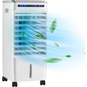 Portable Evaporative Air Cooler for Room, Include Remote Control, 4 Ice Packs, Portable Bladeless Fan with 3 Modes, 3 Speeds, 7H Timer, 6L Water Tank, Air Cooler for Indoor Use, Bedroom, White