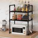 3 Tier Microwave Stand with Storage Shelves, Kitchen Countertop Organiser with Hooks, Kitchen Storage Rack, Baker's Rack, OTG Stand, Spice Organizer, Space Saving Organizer (50.5x27x73cm)