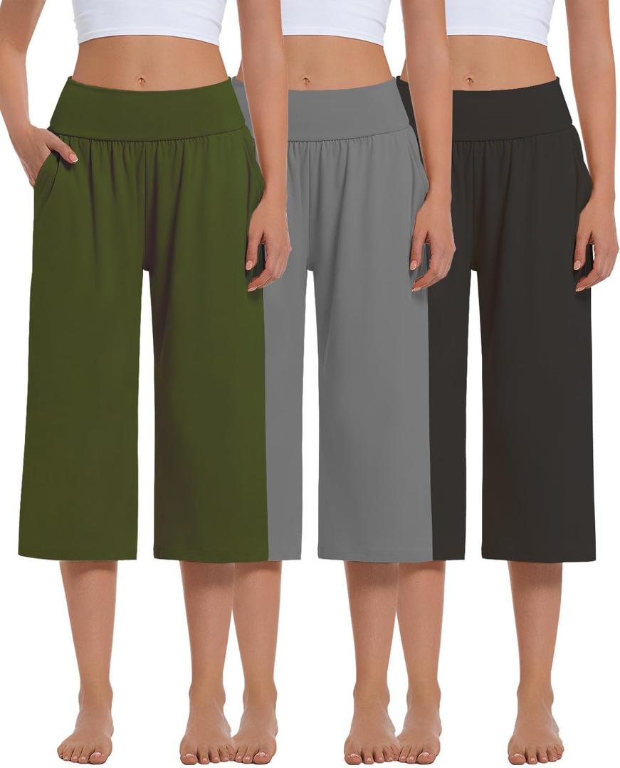 3 Pack Womens Wide Leg Yoga,Casual Wide Leg Yoga Pants Loose Soft Pajamas with Pockets Sweatpants (S)