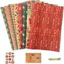 Layninder Christmas Wrapping Paper, 8 Sheets Vintage Kraft Wrapping Paper w/Tags Stickers Rope, Xmas Paper w/Santa Reindeer Merry Christmas, Gift Paper for Holiday (27.6x19.7in, Folded)