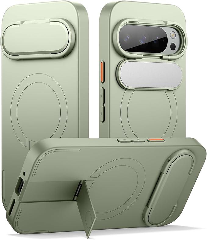 SURITCH for Google Pixel 9 Pro XL Phone Case, Compatible with MagSafe, Protective Cover with Camera Cover & Adjustable Metal Kickstand for Pixel 9 Pro XL Sage Green