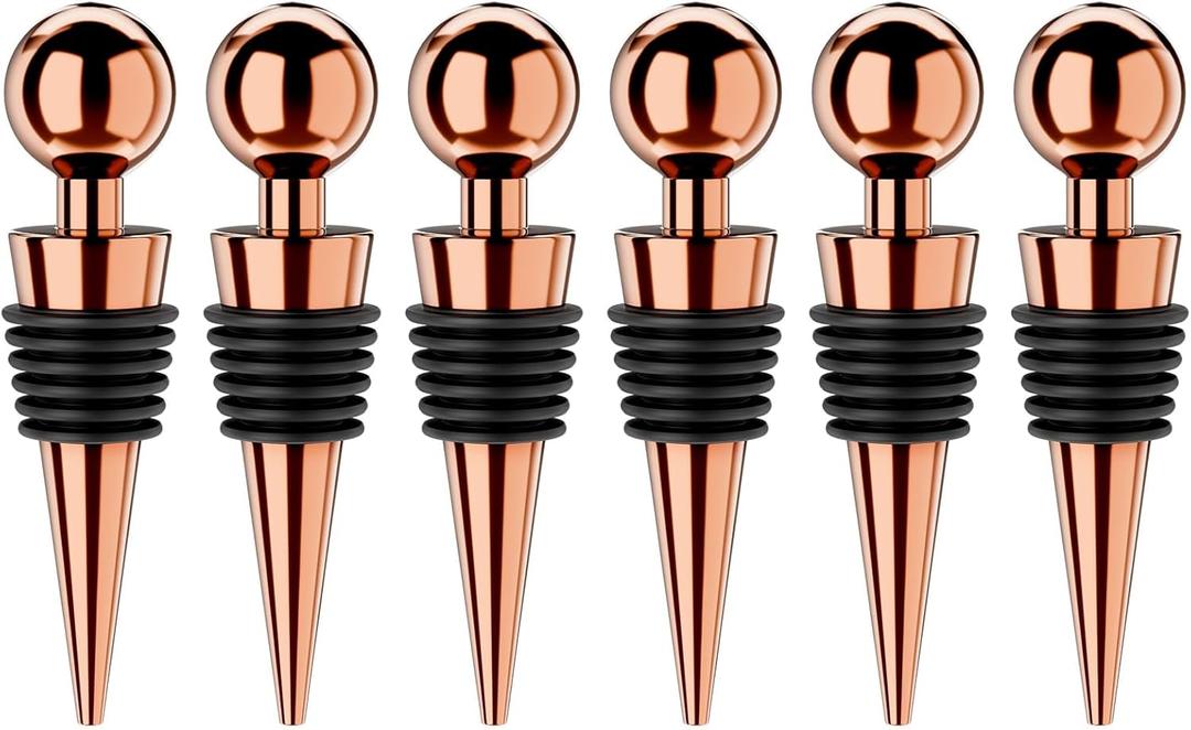 Wine Stoppers for Wine Bottles 6Pcs Vacuum Wine Bottle Stopper with Silicone Reusable Wine Corks, Leak Proof Keep Fresh Suitable for Standard (Goldrose, 6 Pack)