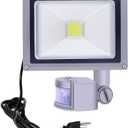 HANNAHONG 20W LED Motion Sensor Flood Light Plug in,PIR Induction Lamp,Dusk to Dawn Outdoor Auto ON/Off Spot,Security,Work Light,6500K Daylight,IP66 Waterproof,for Garage Yard Patio Porch Lighting