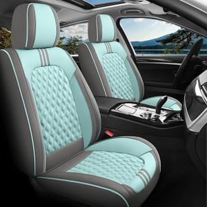 YOEOSO Car Seat Cover 5-Seats Full Set Universal fit, Suitable for Most Cars, SUV, Airbags Compatible with Synthetic Leather Car Seat Cushion Protectors (Grey Fruit Green)