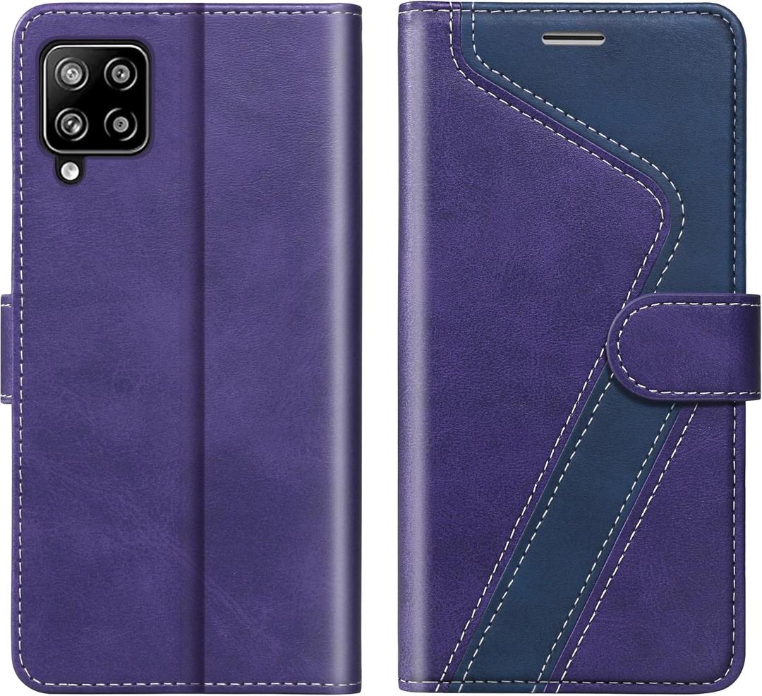 for Samsung Galaxy A42 Wallet Case,Premium Leather Flip Case [RFID Blocking] Credit Card Holder Folio Magnetic Stand TPU Shockproof Cover Color Matching for Samsung A42 (6.6") Purple Blue
