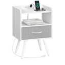 Bedside Table with Charger Station,  Black Drawers and Open Shelves, Bedside Table Black Solid Wood Legs, Bedroom Side Table Black