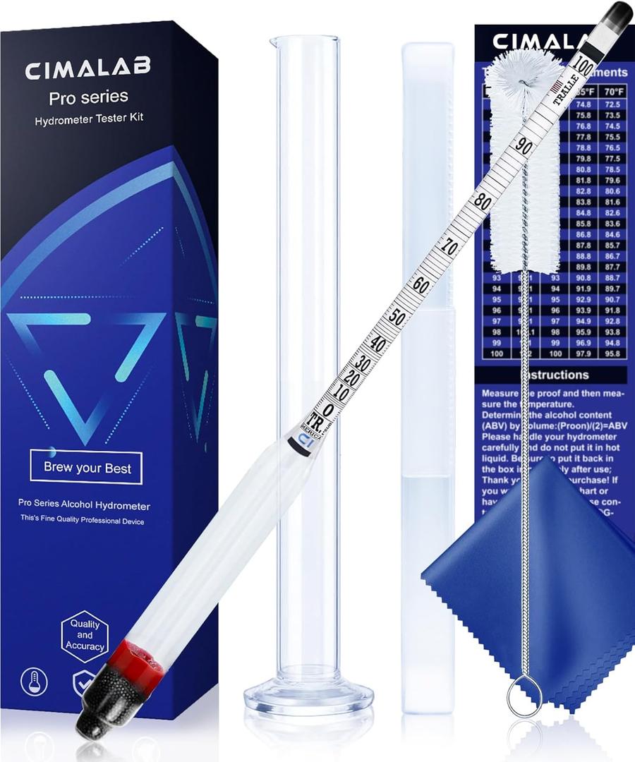 CIMALAB Hydrometer Alcohol Meter Kit, Hydrometer Alcohol 0-200 Proof & Tralle with Hydrometer Test Jar, Alcohol Proof Tester Hydrometer, Alcohol Tester for Liquor/Moonshine/Spirits/Proofing/Distilled