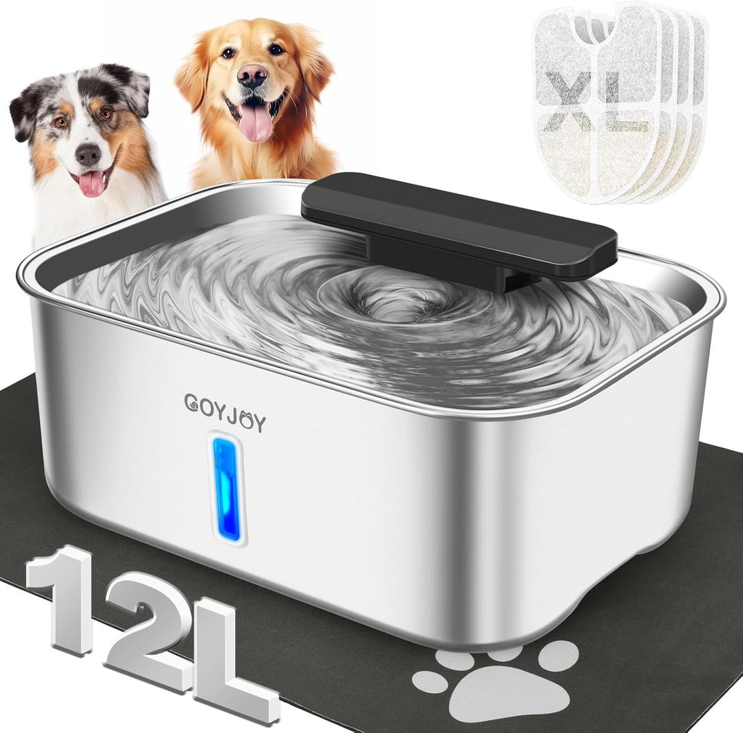 Dog Water Fountain for Large Dogs,3 Gallon Stainless Steel Dog Water Bowl Fountain,Large Pet Water Drinking Fountain with Deeper Drinking Area,Swirling Filtration Design with Fresher & Cleaner Water