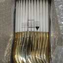 I00000 144Pcs Gold Plastic Silverware, Gold Plastic Utensils Set,Disposable Utensils Heavy Duty,Disposable Silverware Set Includes 48 Forks,48 Knives,48 Spoons for Wedding & Party (White)