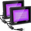 2 Pack 80w Black Light, 365nm Black Flood Light Outdoor with Plug and Switch, IP66 Waterproof Blacklight for Glow Party, Stage Lighting, Fluorescent Poster, Body Paint