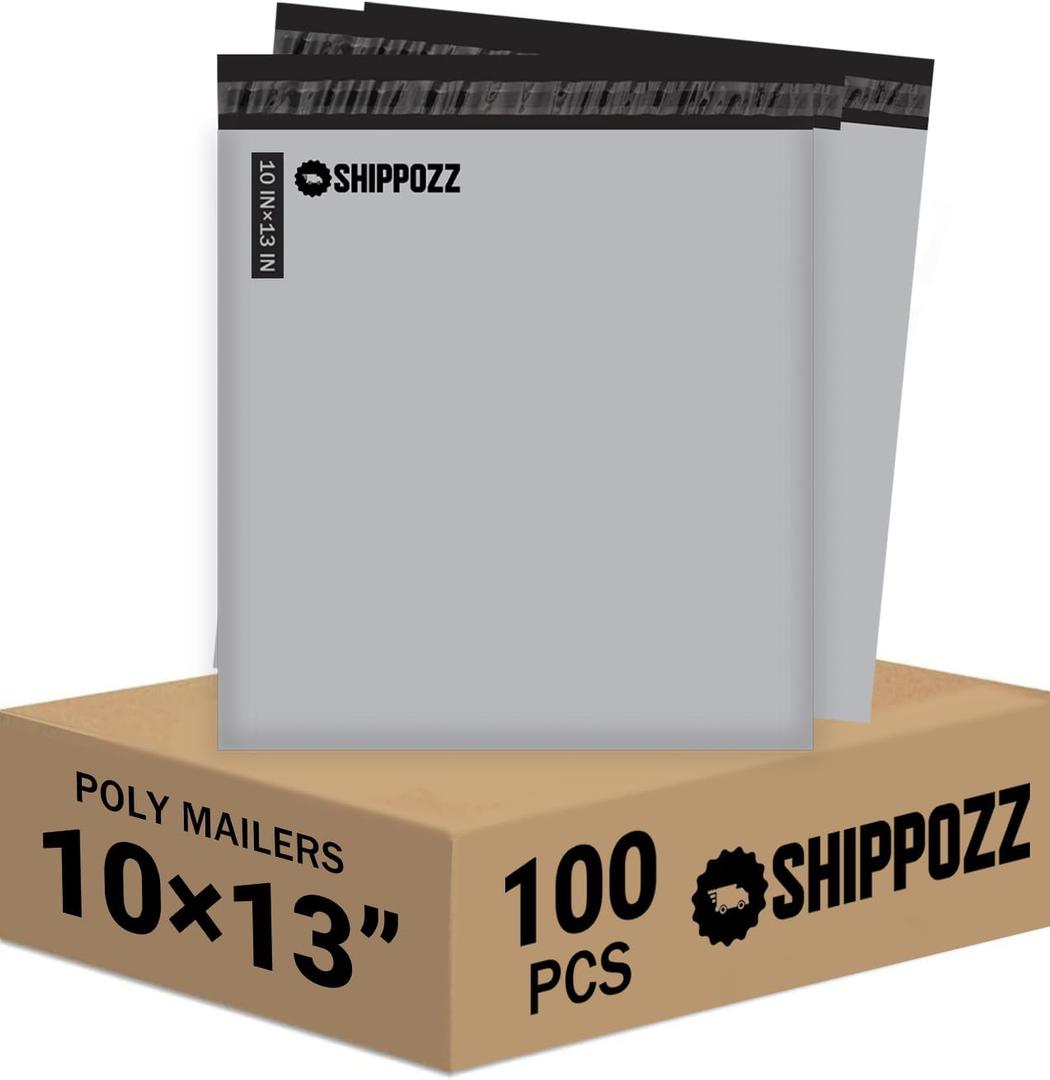 Shippozz 10x13 Poly Mailers 100 Pack, Durable Waterproof Polymailers for Shipping Clothes, Self Seal Mailing Bags for Small Business Packaging Supplies, Mailing Envelopes for Books, and Accessories