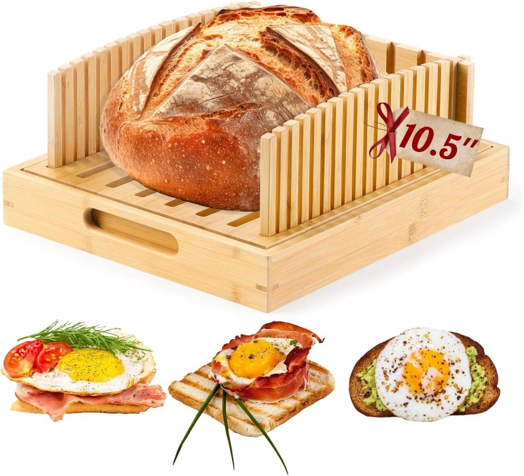 Bread Slicer for Sourdough Rounds, Bread Slicing Guide for Homemade Bread, Wide Bamboo Base for Artisan Loaves, Compact Design, Doubles as Serving Tray (No Knife)