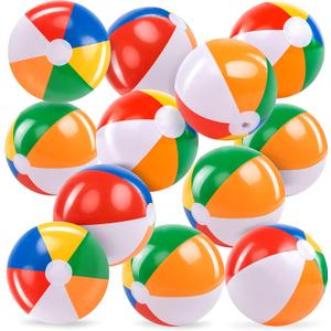 JOYIN 12-Pack 12 Beach Balls - Bulk Classic Beachball Inflatable Swimming Pool Toys for Games Adults Kids Birthday Party Supplies Combo Set, Rainbow Color Blow Up Luau Decorations Favors Gifts (12")