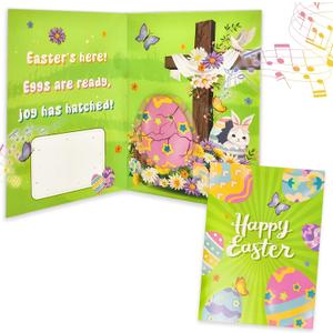 3 x Religious Easter Cardmusic easter Eggs are ready, joy has hatched! Funny Card, with Envelopes Cross Cards Religious He Is Risen Cards Spring Jesus Cross Inspiring Bible Alleluia Cards for Christians