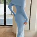 Saodimallsu Womens Off The Shoulder Sweater Dress Long Sleeve Bodycon Ribbed Knit Cocktail Party Formal Midi Dresses (Blue, S)