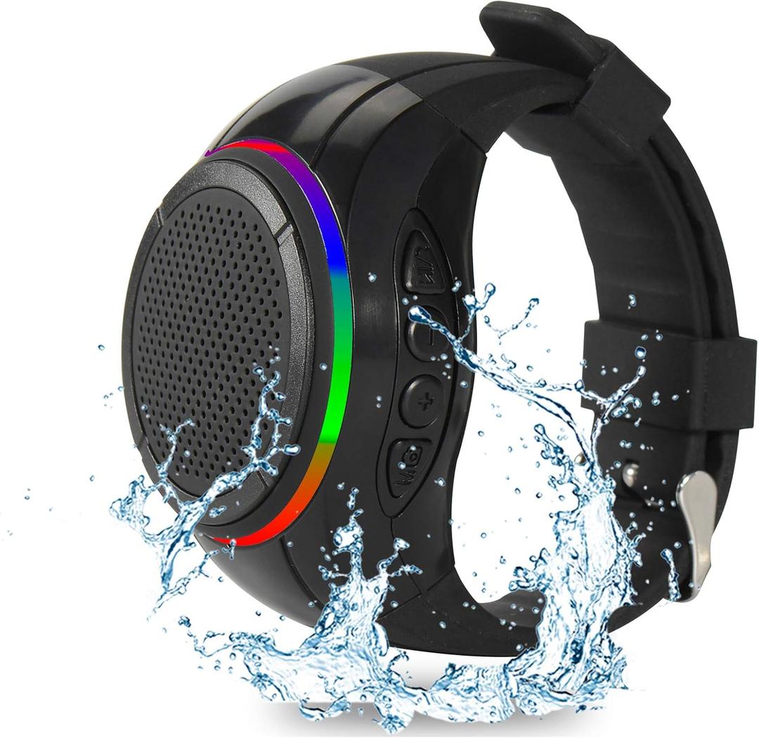 Frewico Upgraded Wearable Bluetooth Speaker Watch,Wireless Speaker with Built-in Mic Hands-Free Call,TF Card Slot,TWS Stereo,RGB Lights,Remote Selfie,IP45 Waterproof for Skiing,Cycling,Hiking (Black)