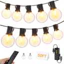 50FT Outdoor String Lights with Remote Dimmer, 25 + 2 Spare Led G40 Bulbs Connectable Dimmable Balcony Lights, Support Timer Waterproof Shatterproof for Patio Porch Garage Cafe