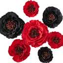 Artificial Paper Flower Decorations for Wall Backdrop Wedding, Giant Paper Flowers, Handcrafted Flowers for Birthday Baby Shower Bridal Shower Nursery Decor(Black & Red Set 7)