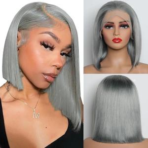 Grey Bob Wig Human Hair 13x4 HD Lace Frontal Wigs for Black Women Pre Cut Plucked 100% Unprocessed 12A Brazilian Virgin Human Hair - 180% Density 10 Inch Glueless Bob Wig