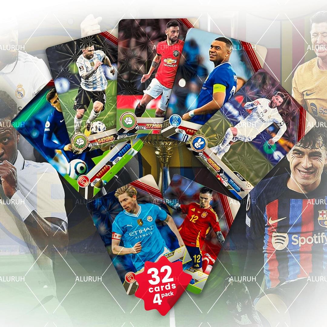 Euro Soccer Trading Cards 2024-25 | 4 Packs - 32 Collectible Football Cards for Fans & Players | Soccer Legendary Cards Packs Random Cards in Each Set | Fun & Collectible for All  Not Original