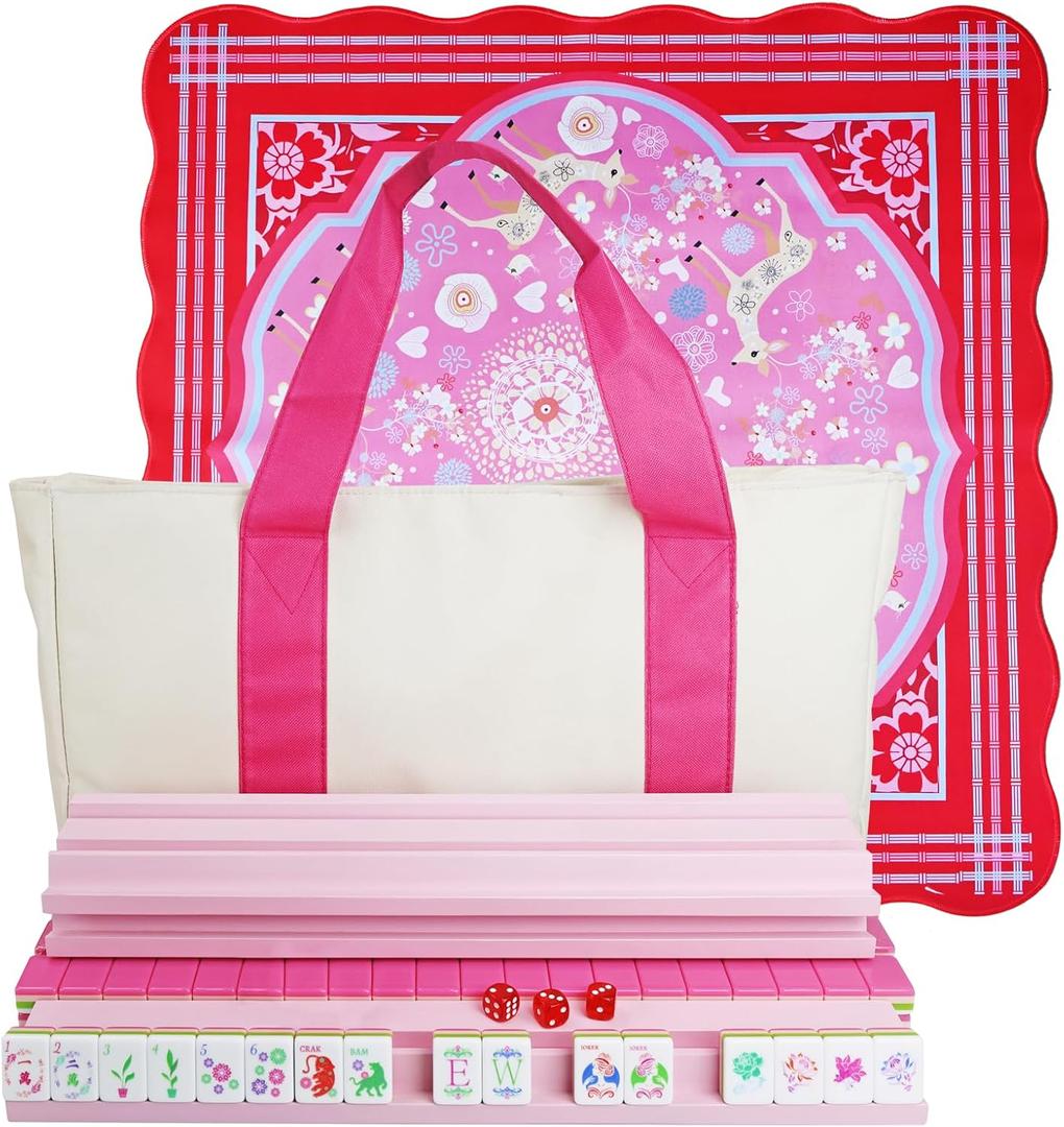 American Mahjong Game Set, Acrylic Pink Portable Carrying Mahjong,160 Premium Tiles,Western Mahjong Tiles Set,Complete Ma Jong Set