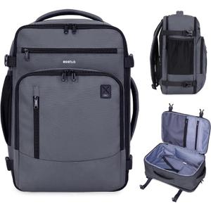ECOHUB 17" Small Travel Backpack, United Airlines Personal Item Bag 17x10x9 with 16 Pockets, Water Resistant Rucksacks Fit 15.6" Laptop, AirTag Pocket, Lightweight Casual Daypack, 25L, Grey Green