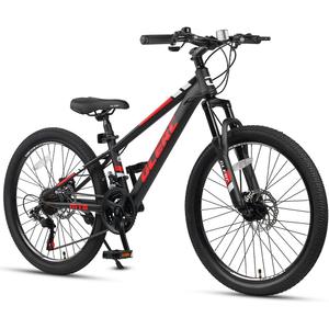 Glerc 20 24 Inch Kids Bike, Kids Mountain Bike for Boys and Girls Ages 6-14, 21-Speed Skyline Bicycle with Front Suspension and Disc Brakes, Multiple Colors (Black)