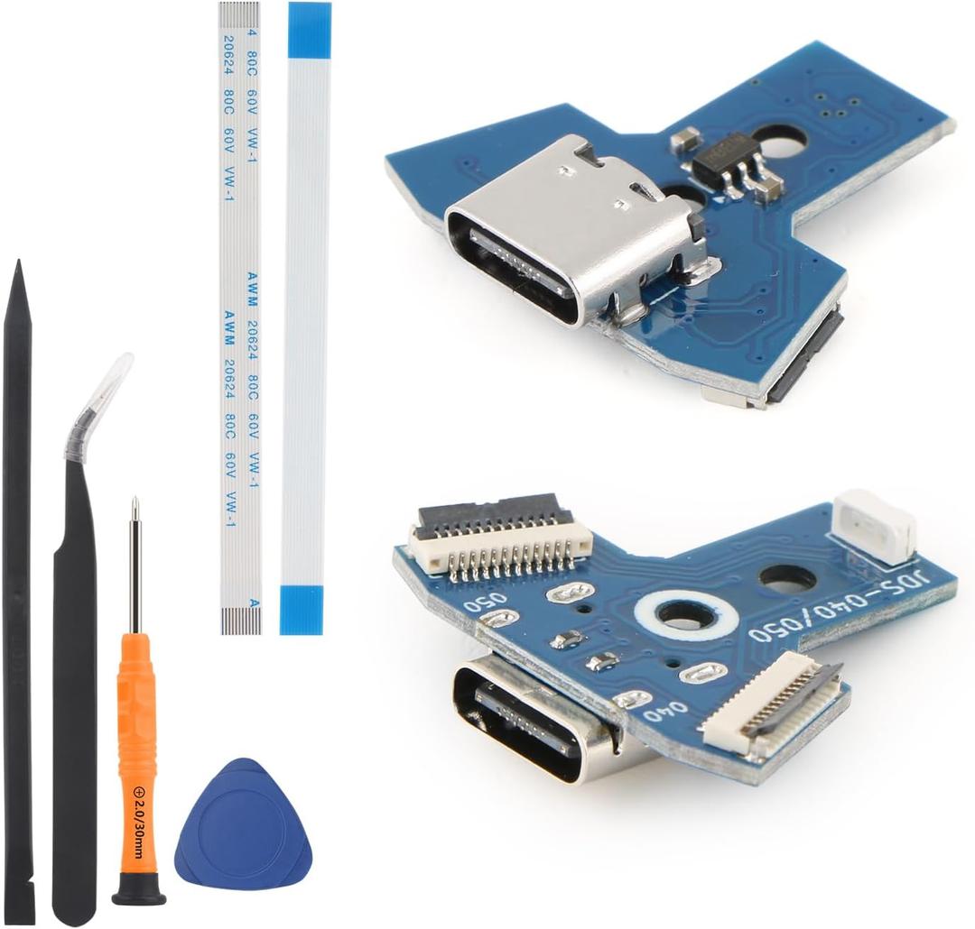 2PCS for PS4 Charging Port Upgrade from MicroUSB to USB TypeC Connector Dock for PS4 JDS040/050/055 USB Charge Power Socket Jack Port Console DIY Accessories (with Repair Tools)