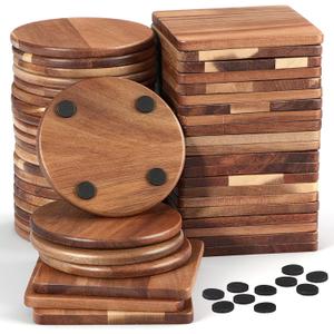 Zhehao 48 Pcs 4 Inch Acacia Unfinished Wood Coasters 24 Square 24 Round Wooden Coasters for Crafts with Non Slip Silicon Dots for DIY Stained Painting Wood Engraving Home Table Decoration