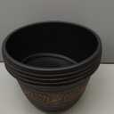 4 Pack 10 inch Plant Pots, Retro Pattern Planters with Drainage Holes and Saucer, Sturdy Plastic Garden Flower Pots for Indoor & Outdoor Plants (Copper)