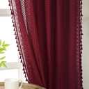 WAZZIO Burgundy Sheer Curtains 63 Inches Long 2 Panel Cotton Blend Crochet Lace Curtain Tassel Rod Pocket Design Semi Sheer Light Filtering Boho Curtains for Bedroom Living Room Window Drapes Dark Red