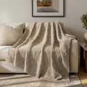 EVERGRACEHOME Modern Checkered Chenille Throw Blanket, Soft Cozy Plaid Knitted Chair Blanket for Sofa Couch, Decorative Knit Throw for Bed and Living Room, Sand Dune, 50" x 60"