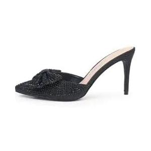 Lauren Lorraine Lolly Rhinestone Bow Slip-On Mule Formal Pump Prom Dress Sandals (7.5, Black)