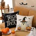 Happy Halloween Ghost Boo Pillow Covers Trick or Treat 18 x 18 Inch Throw Pillows, Black Cat Spooky Pumpkin Spider Web Decorative Farmhouse Seasonal Cushion Case for Sofa Couch Set of 4