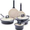 GreenLife Arte 8 Piece Ceramic Nonstick Cookware Pots and Pans Set, Induction Suitable, PFOA & PFAS Free, Stay-Cool Handles, Glass Lids, Stock Saucepans & Frying Pans, Dishwasher Safe, Graphite (8 Piece Cookware Set)
