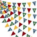 32Ft Wizard Party Decorations Red Green Blue Yellow Magical Triangle Flag Fabric Banner Pennant Garland Streamer for Wizard Birthday Magic Trianing Baby Shower Magical School Party Decor Supplies