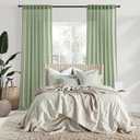MIULEE Sage Green Linen Curtains 90 Inches Long 2 Panels for Bedroom Living Room, Back Tab & Pleat Tape with Hooks Soft Thick Linen Textured Window Drapes Semi Sheer Light Filtering Farmhouse Decor