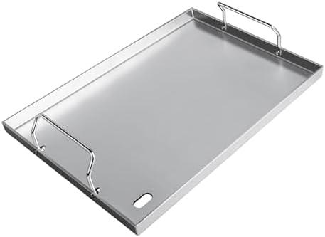 Stainless Steel Grill Plate Griddle 17"x13" Universal Griddle Pan for Gas Grill Charcoal Electric Grills Gas Stove Flat Top Outdoor BBQ Cooking Accessory with Removable Handles