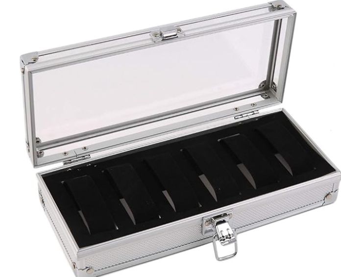Watch Box,Watch Case,Storage Box Watch Box Watch Box for Men 6 Slot Aluminium Watch Box Watch Display Case Organizer Jewelry Storage Silver Watch Cases for Men